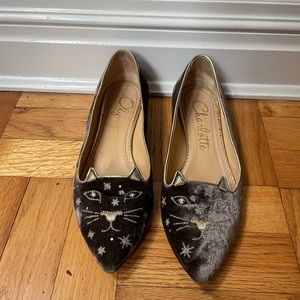 Charlotte Olympia Black and Gold Cat Flats